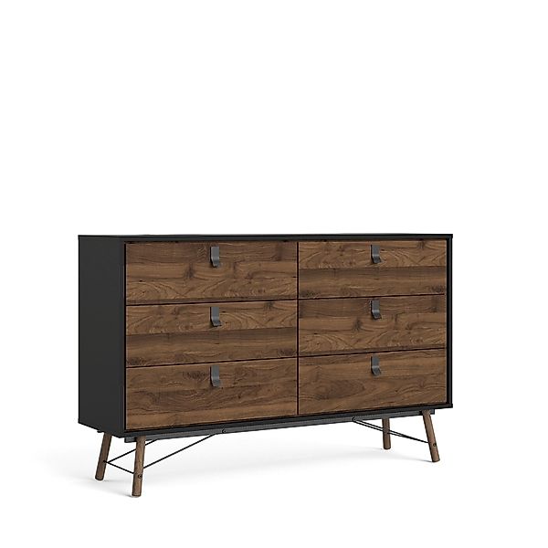 ebuy24 Rye Kommode Breit 6 Schubladen Mattschwarz Walnuss Dekor günstig online kaufen