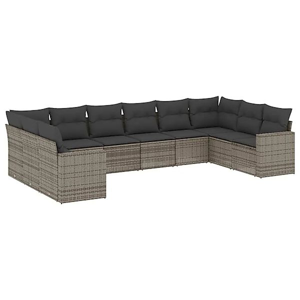vidaXL 10-Tlg Garten-Sofagarnitur mit Kissen Grau Poly Rattan 3251807 günstig online kaufen