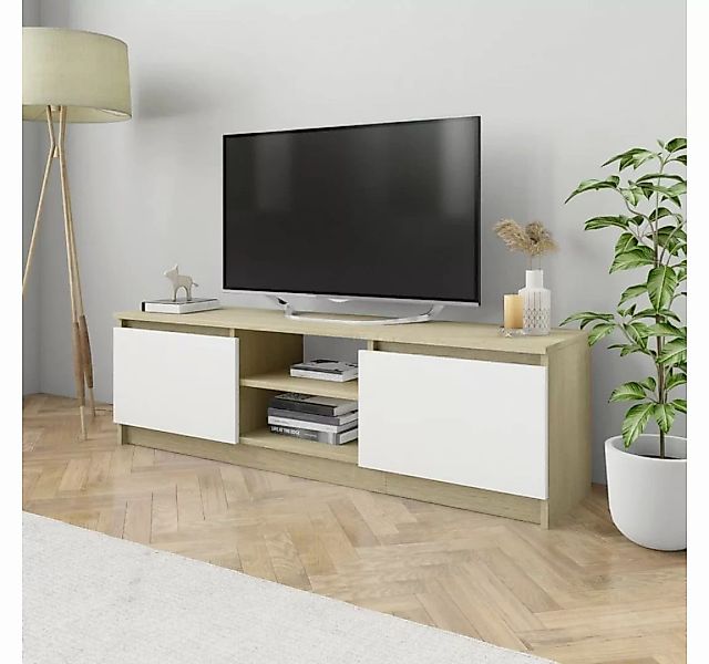 furnicato TV-Schrank Weiß und Sonoma-Eiche 120×30×35,5 cm Holzwerkstoff günstig online kaufen