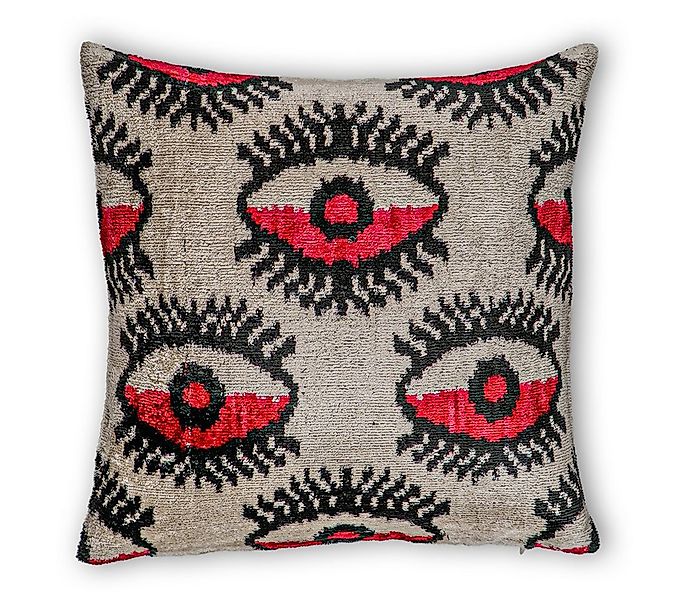 von strohdeicher design Dekokissen Ikat Kissenbezug Silber/Rot. Seide-Samt günstig online kaufen