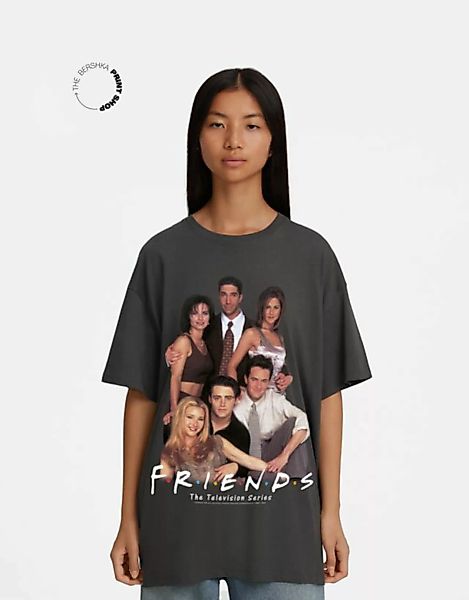 Bershka Oversize-T-Shirt Mit Kurzen Ärmeln Und Friends-Print Damen S Dunkel günstig online kaufen