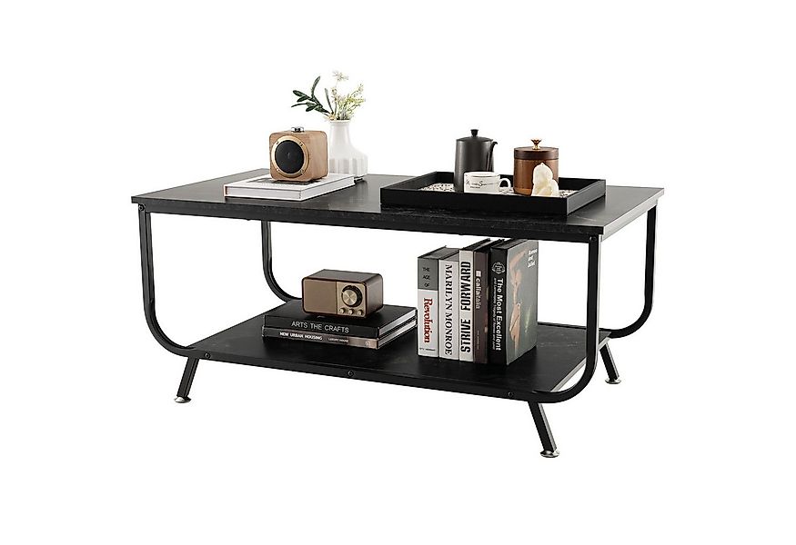 COSTWAY Couchtisch, Marmor, rechteckig, mit Stauraum, 105x55x46,5cm, schwar günstig online kaufen