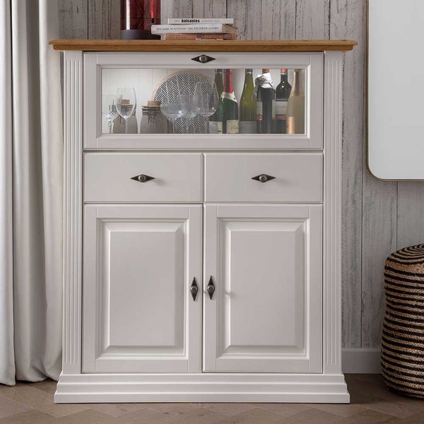 Barschrank in Weiß gewachst und Eichefarben geölt Landhausstil günstig online kaufen