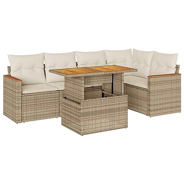 vidaXL 6-Tlg Garten-Sofagarnitur mit Kissen Beige Poly Rattan Akazie 332748 günstig online kaufen
