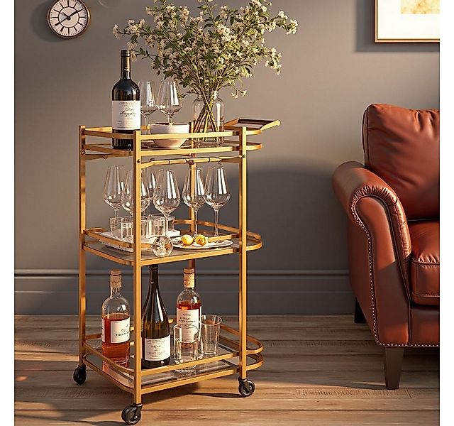 VASAGLE Servierwagen, kleine Barwagen mit 3 verspiegelte Glasablagen, 38 x günstig online kaufen