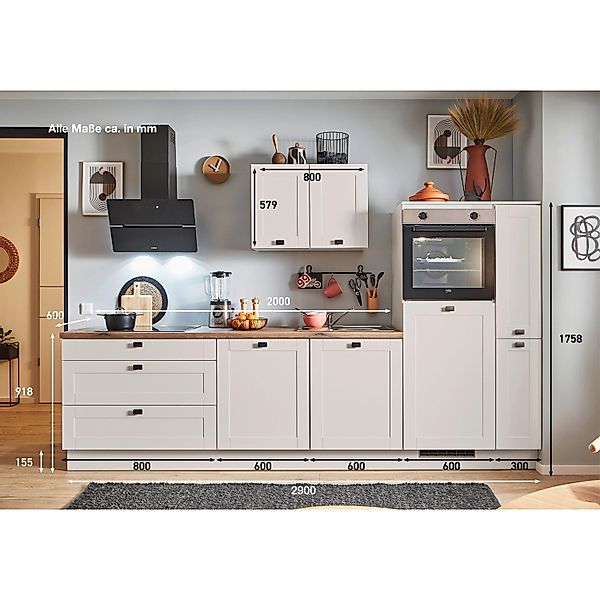 pino Küchenzeile 290cm Kaschmirgrau Matt Anschlag R 1 Geräte-. 1 Seitenschr günstig online kaufen