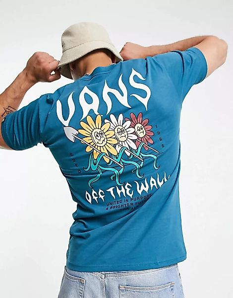 Vans – T-Shirt mit „Flower Power“-Rückenprint in Blau günstig online kaufen