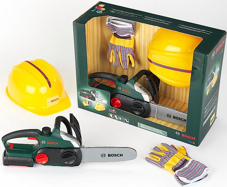Klein Spielwerkzeug Bosch Kettensäge mit Helm und Handschuhe, (Set) günstig online kaufen