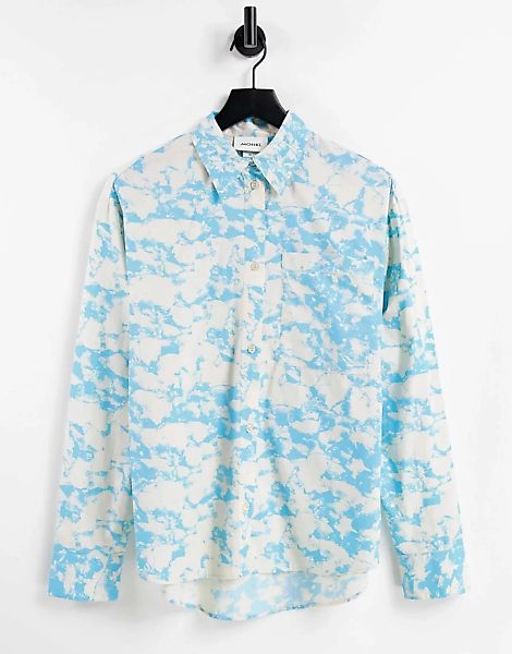 Monki – Aino – Blaues Hemd aus Bio-Baumwolle mit Batikmuster günstig online kaufen