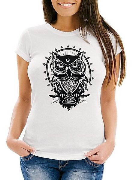 Neverless Print-Shirt Damen T-Shirt Eule Owl Shirt Eulenmotiv Slim Fit mit günstig online kaufen