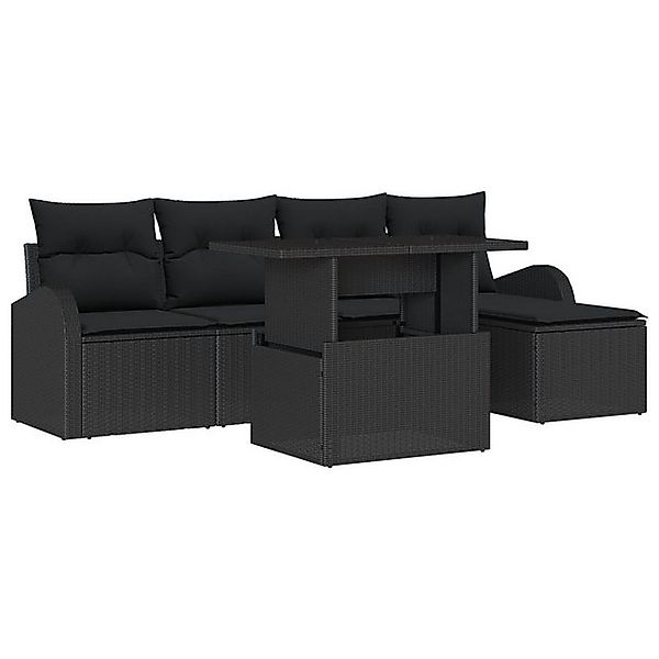 vidaXL Loungesofa 6-teiliges Garten Sofa Set mit Kissen Schwarz Poly Rattan günstig online kaufen