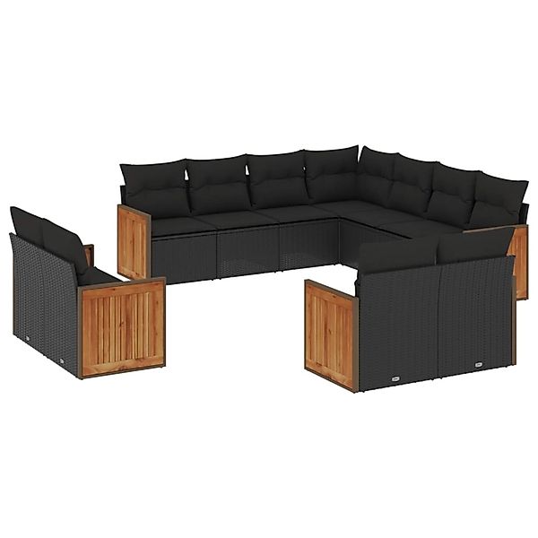 vidaXL 11-Tlg Garten-Sofagarnitur mit Kissen Schwarz Poly Rattan 3228176 günstig online kaufen