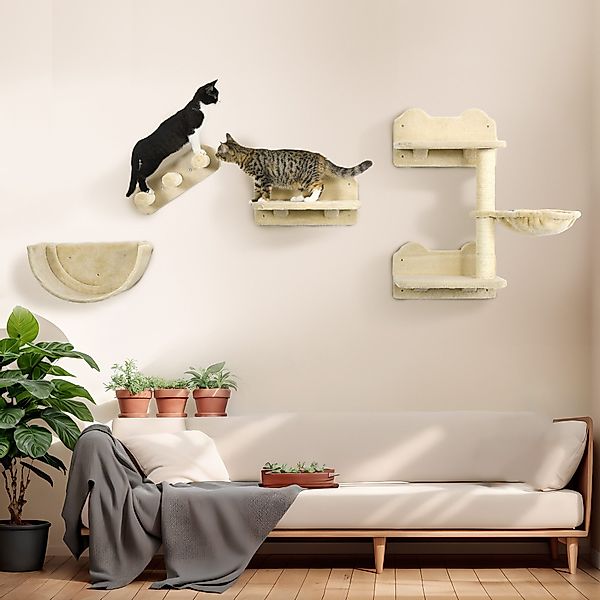 PawHut Katzen-Kletterwand 4 tlg. mit Kaztentreppe, günstig online kaufen