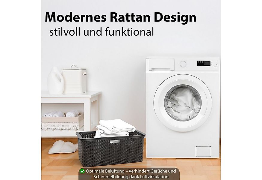 BigDean Wäschekorb 3 Stück Wäschekorb 59x39x26 cm Rattan Design Wäschewanne günstig online kaufen