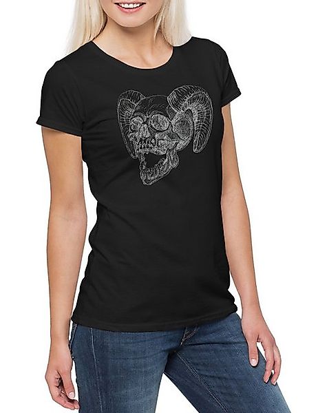 Urban Backwoods Print-Shirt Horned Skull Damen T-Shirt Teufel Lucifer Satan günstig online kaufen