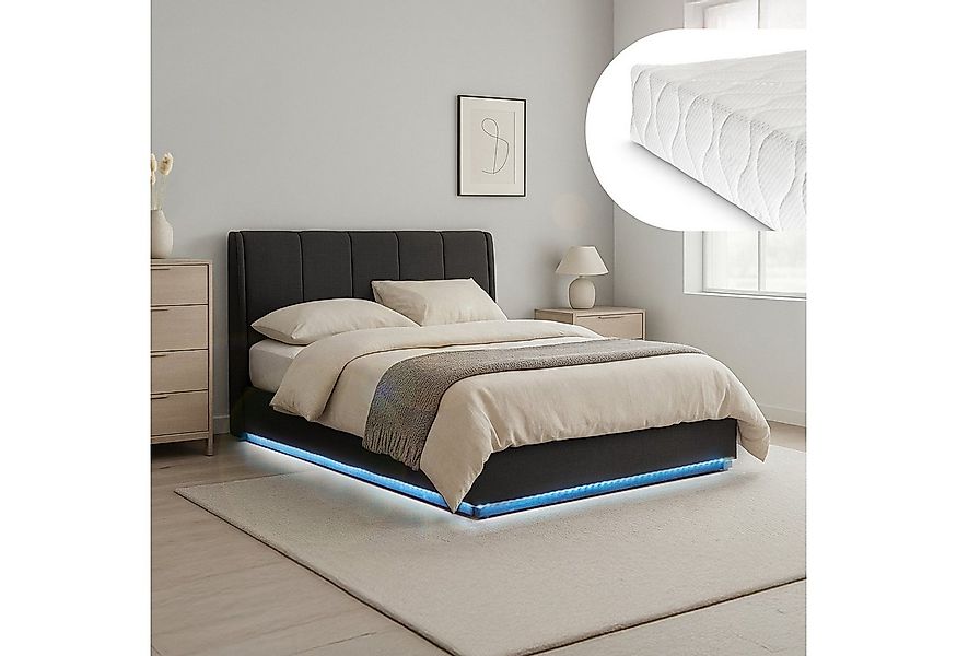 en.casa Polsterbett, mit Matratze »Tröstiar« mit LED-Beleuchtung 160x200 cm günstig online kaufen