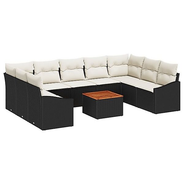 vidaXL Loungesofa 10-teilige Garten-Sofa-Set mit Kissen Schwarz Poly Rattan günstig online kaufen