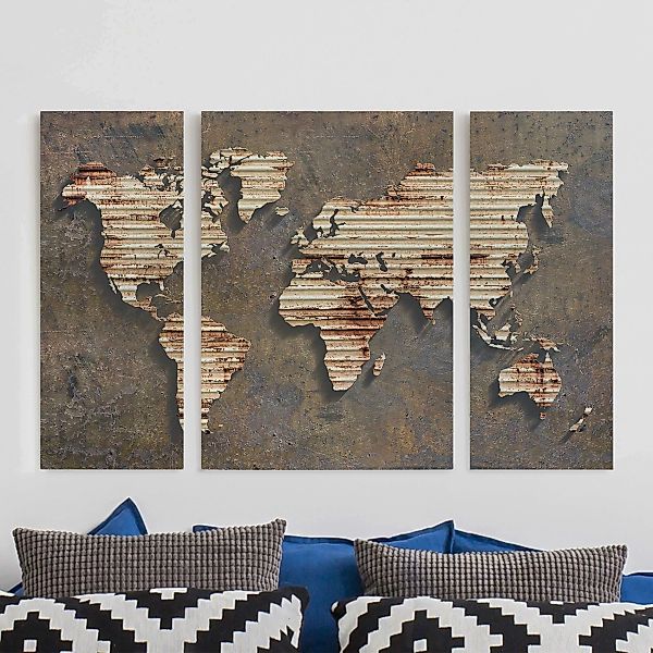 3-teiliges Leinwandbild Weltkarte - Querformat Rost Weltkarte günstig online kaufen