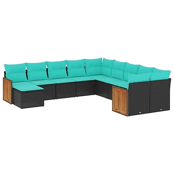 vidaXL 11-Tlg Gartensofa-Set mit Kissen Schwarz Polyrattan 3228248 günstig online kaufen