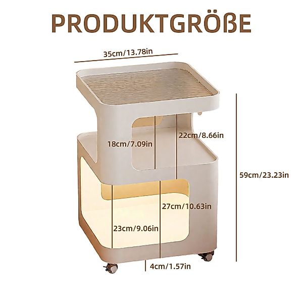 TWSOUL Beistelltisch Nachttisch Metallrahmen+Glasplatte, Sensor-LED&Rollen, günstig online kaufen