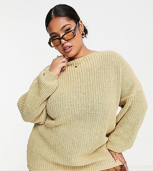 Glamorous Curve – Pullover in Hafer mit U-Rückenausschnitt-Neutral günstig online kaufen