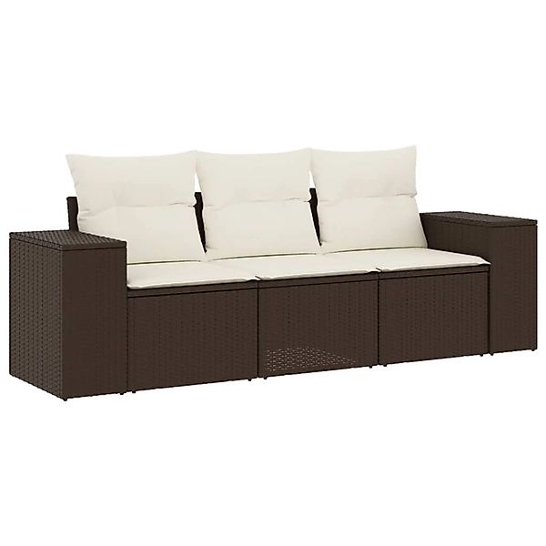vidaXL 3-Tlg Garten-Sofagarnitur mit Kissen Braun Poly Rattan 3254600 günstig online kaufen