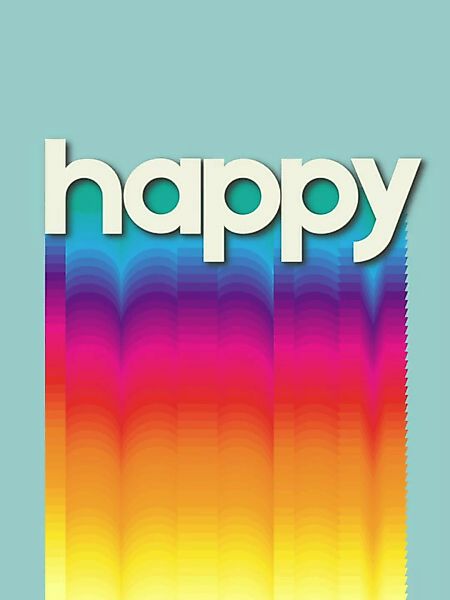 Poster / Leinwandbild - Happy - Retro Rainbow Typography günstig online kaufen