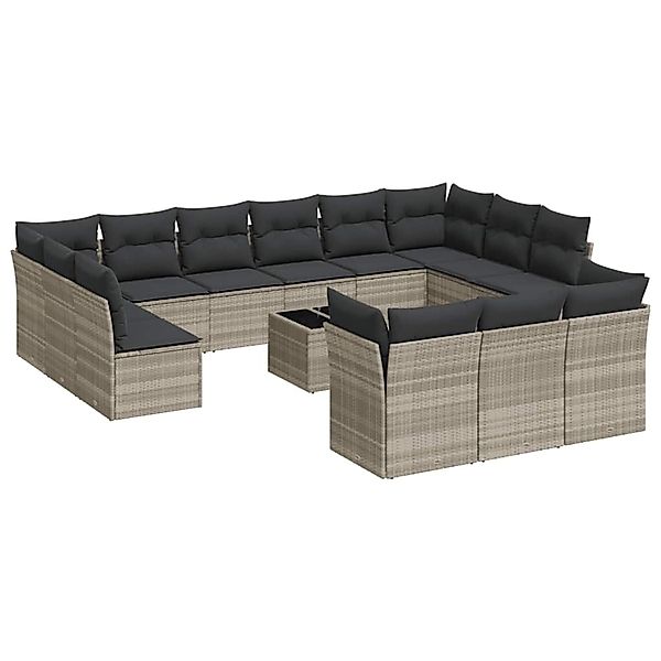 vidaXL 14-Tlg Garten-Sofagarnitur mit Kissen Hellgrau Poly Rattan 3250301 günstig online kaufen