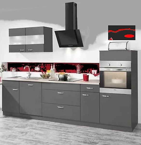 Einbauküche MANKAFIT 1 Anthrazit - Schränke montiert/ Küchenzeile 330 cm mi günstig online kaufen