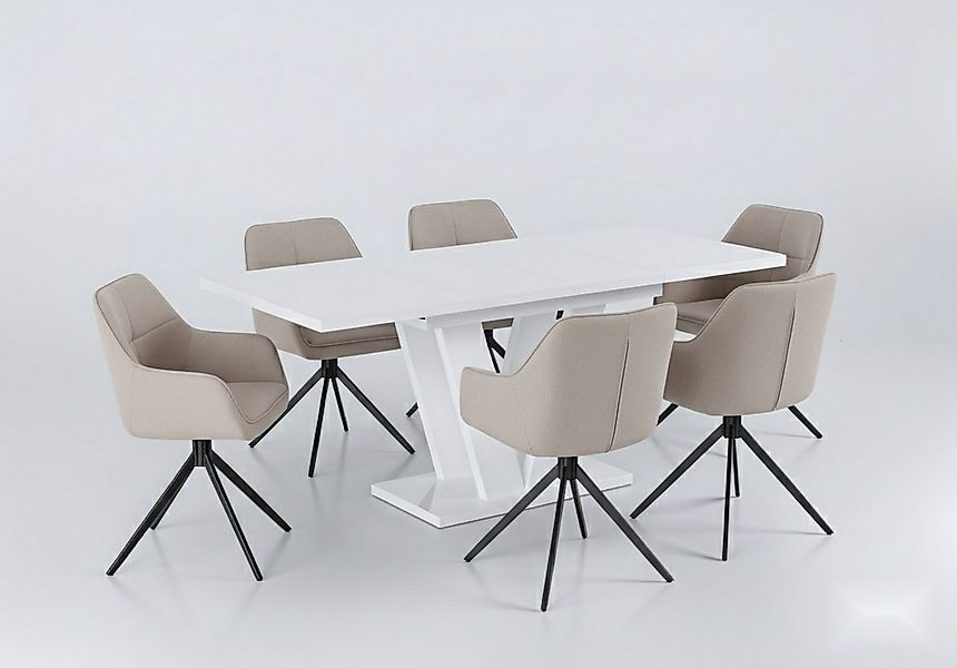Endo-Moebel Essgruppe "Lara White" 130-210cm ausziehbar, Tischgruppe, für 6 günstig online kaufen