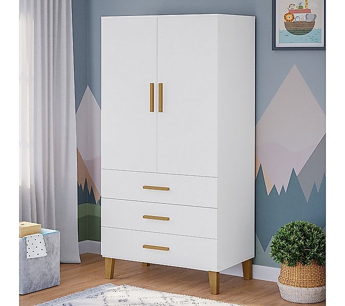 Bellabino Kinderkleiderschrank Liri (2-türig) weiß/natur, mit Kleiderstange günstig online kaufen