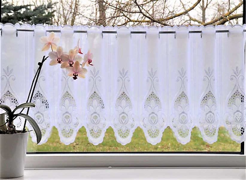 Stickereien Plauen Scheibengardine »Blumen« Stangendurchzug 1 Stk. tlg. günstig online kaufen