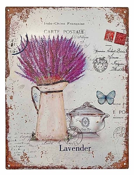 Blechschild Lavender Dekoschild Lavendel Provence Postkarte Vintage 33x25cm günstig online kaufen