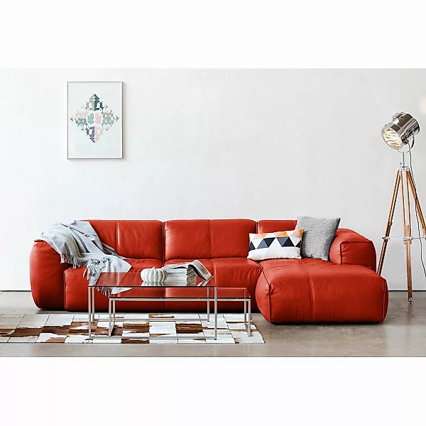 home24 Studio Copenhagen Ecksofa Hudson III Rot Echtleder 263x71x173 cm (Bx günstig online kaufen