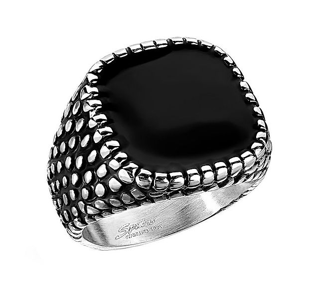Taffstyle Fingerring Biker Ring Edelstahl Silber schwarzer Drachenhaut Styl günstig online kaufen