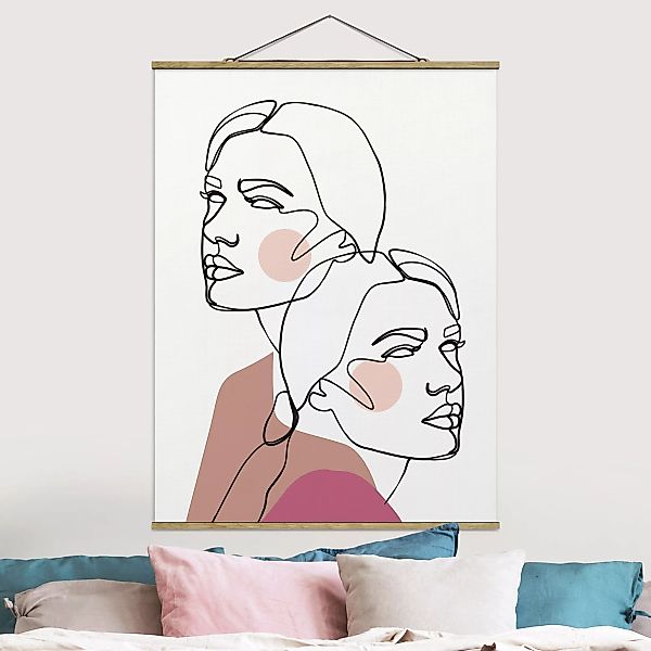 Stoffbild Abstrakt mit Posterleisten - Hochformat Line Art Frauen Portrait günstig online kaufen