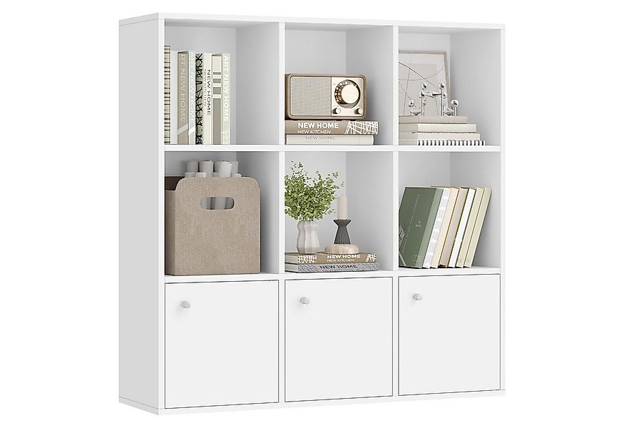 VASAGLE Bücherregal, Bücherschrank, Büro, mit 3 Türen, weiß günstig online kaufen