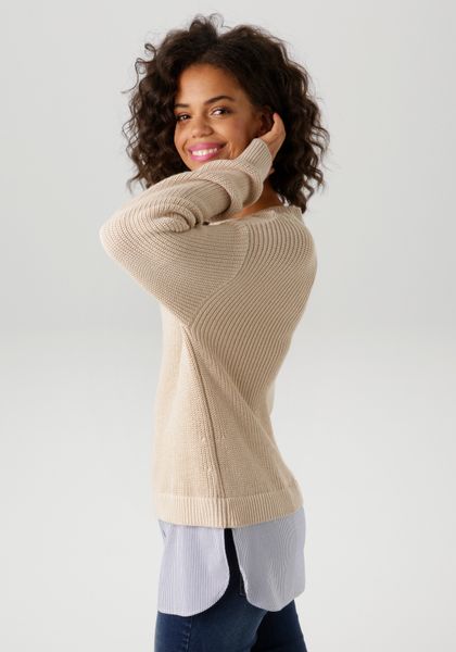 Aniston CASUAL Strickpullover mit gestreiftem Bluseneinsatz günstig online kaufen
