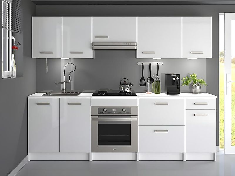 Küchenzeile - mit Arbeitsplatte 240 cm - Weiß glänzend - TRATTORIA günstig online kaufen