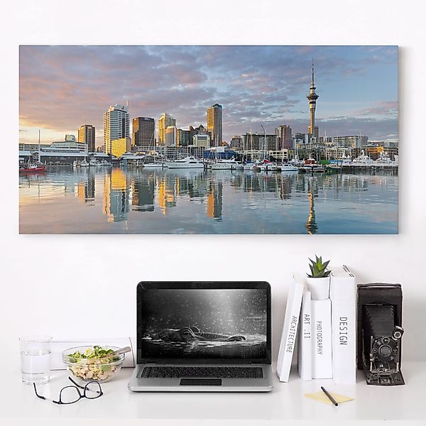 Leinwandbild - Querformat Auckland Skyline Sonnenuntergang günstig online kaufen