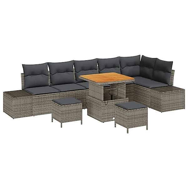 vidaXL Gartensofa-Set mit Kissen mit Speicher 9 Stk Grau Poly Rattan 336475 günstig online kaufen