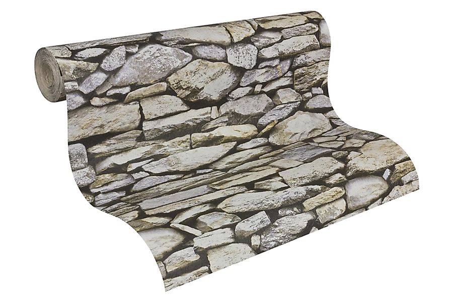 Bricoflor Steinwand Tapete in Braun und Grau 3D Mauertapete aus Papier Wand günstig online kaufen