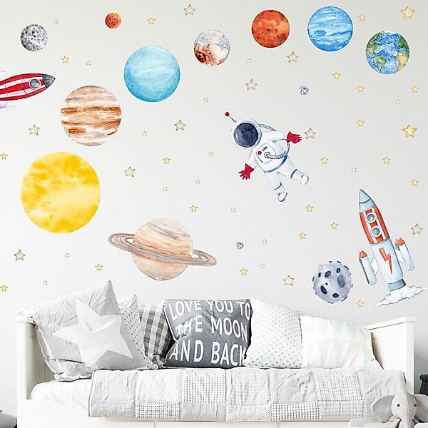 WANDKIND Wandtattoo Sonnensystem V315 Astronaut Planeten (Solar System), rü günstig online kaufen