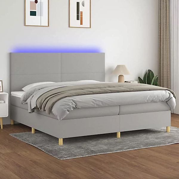 Vidaxl Boxspringbett Mit Matratze & Led Hellgrau 200x200 Cm Stoff günstig online kaufen