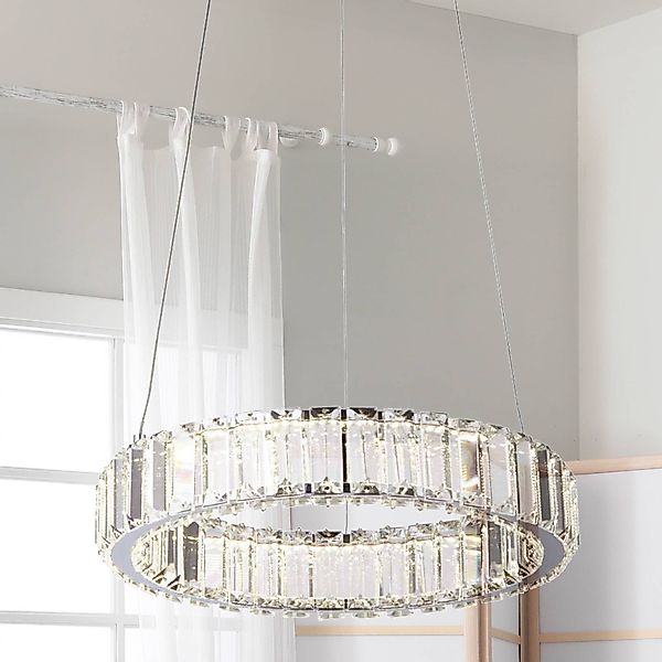 LED-Hängeleuchte Filumena, grau/klar, Metall/Glas, Ø 35 cm günstig online kaufen