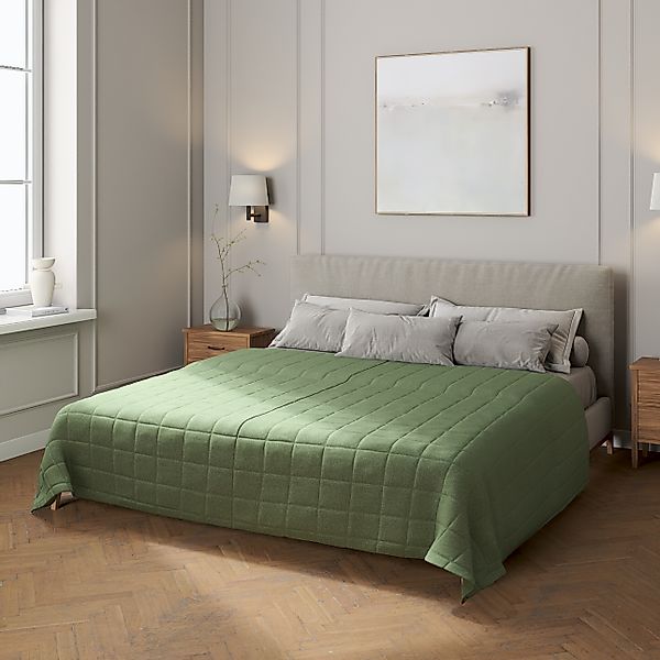 Tagesdecke mit Karosteppung, grün, Amsterdam (704-44) günstig online kaufen