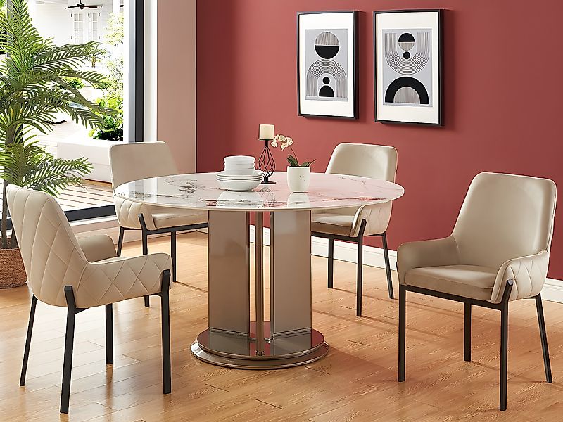 Stuhl mit Armlehnen 2er-Set - Samt & Metall - Beige - CAROLONA von Pascal M günstig online kaufen