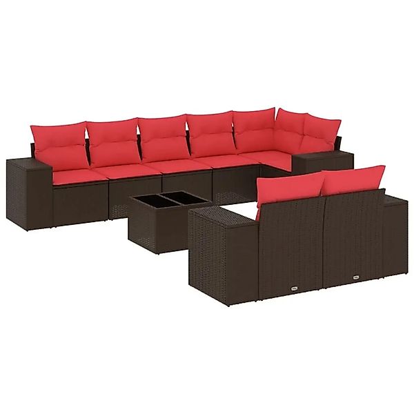 vidaXL 9-Tlg Gartensofa-Set mit Kissen Braun Polyrattan 3222833 günstig online kaufen