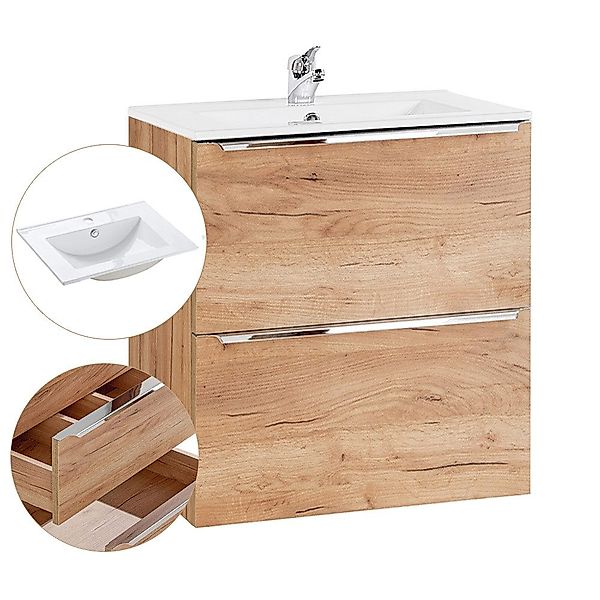 Lomadox Waschtisch TOSKANA-56, Wotaneiche Nb. 61/58,5/46 günstig online kaufen