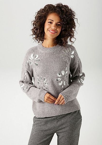 Aniston CASUAL Strickpullover mit Pailletten verzierte Blüten-Applikationen günstig online kaufen